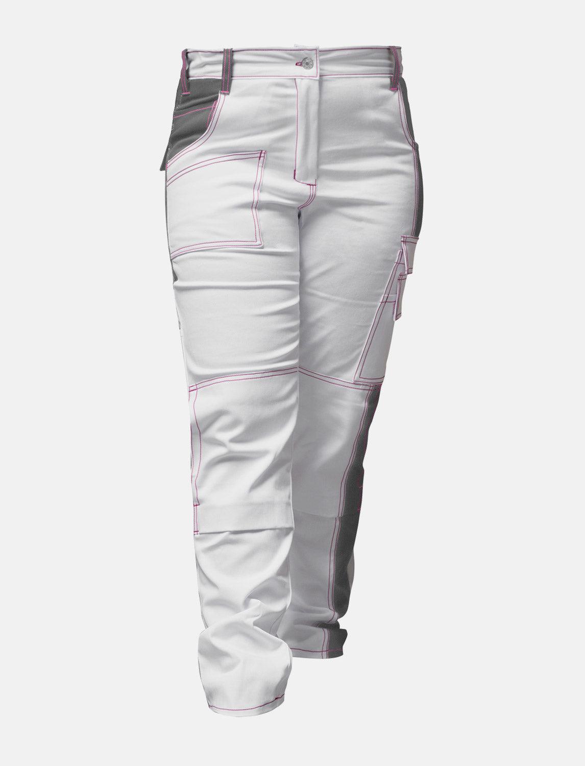 Complete stretch ladies painter's trousers with knee pad pockets work trousers white cotton