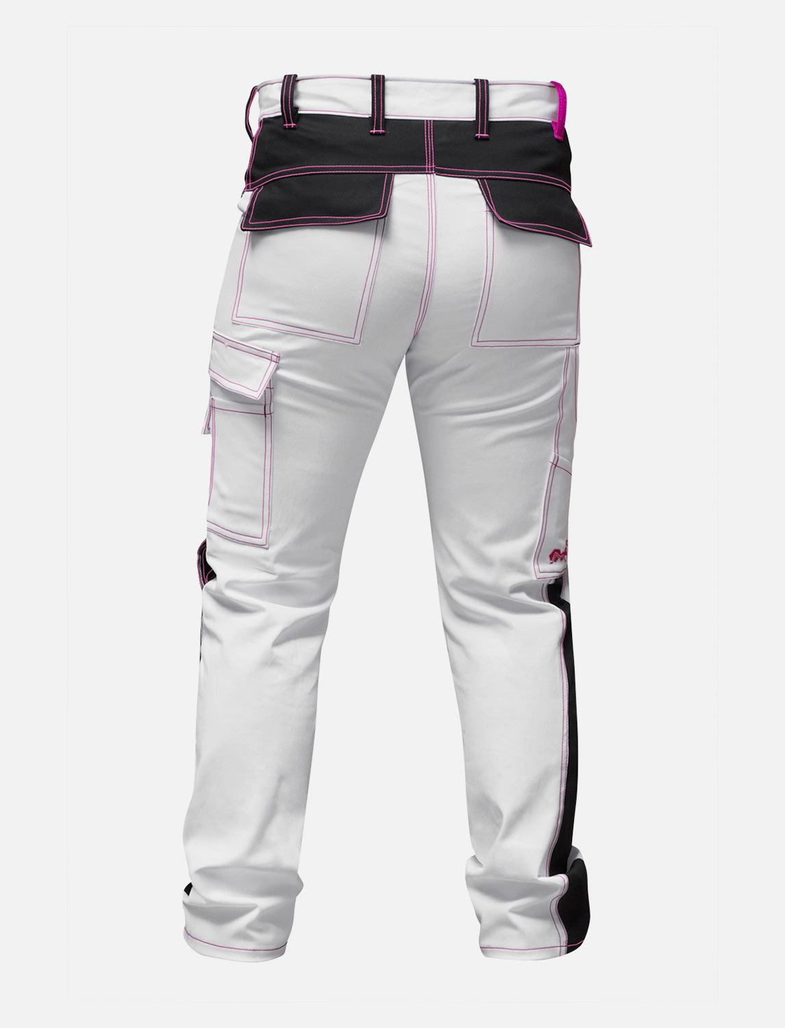 Complete stretch ladies painter's trousers with knee pad pockets work trousers white cotton