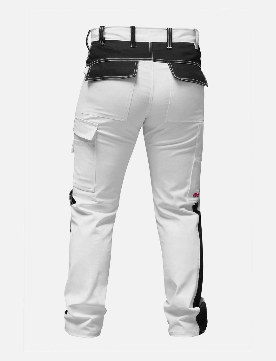 Complete stretch ladies painter's trousers with knee pad pockets work trousers white cotton