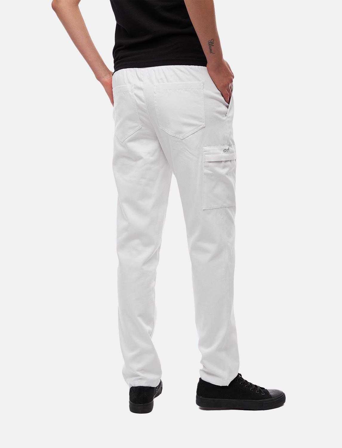 Pantalon de cuisine femme avec taille élastique Cargo Regular Fit blanc / noir