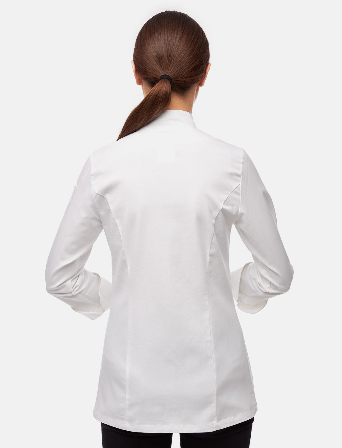Stretch chef's jacket women with snap fasteners long sleeve slim fit