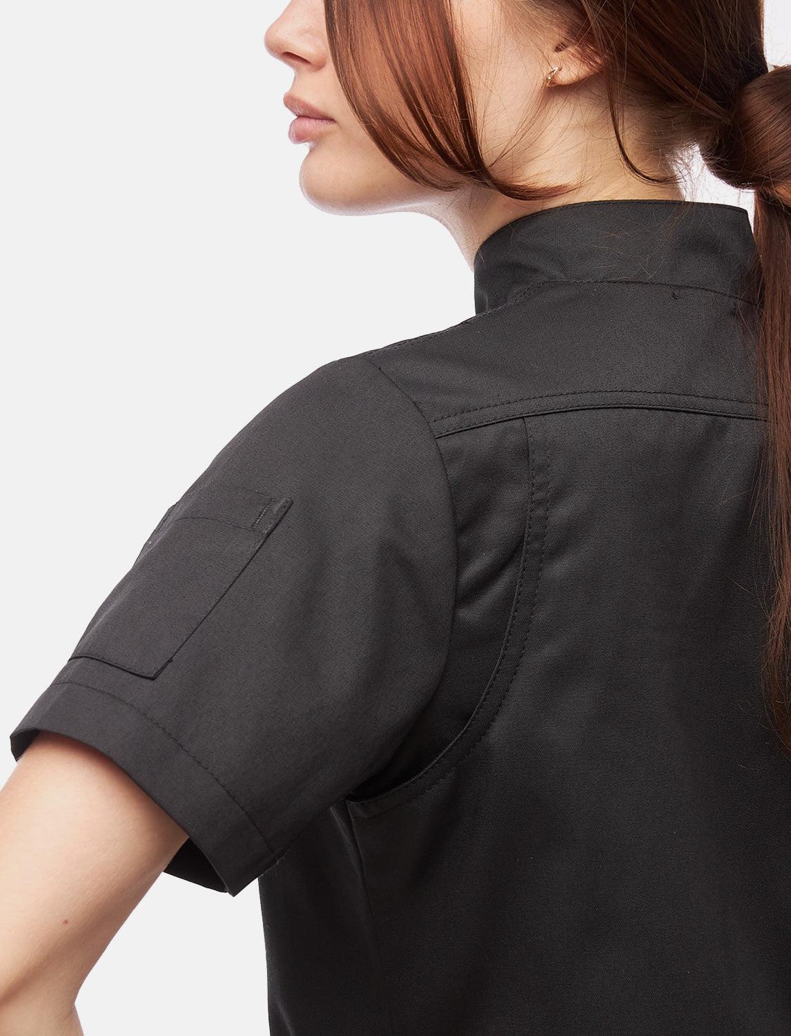 Veste de cuisine femme manches courtes en coton avec boutons boule | StrongAnt D412WAKURZ