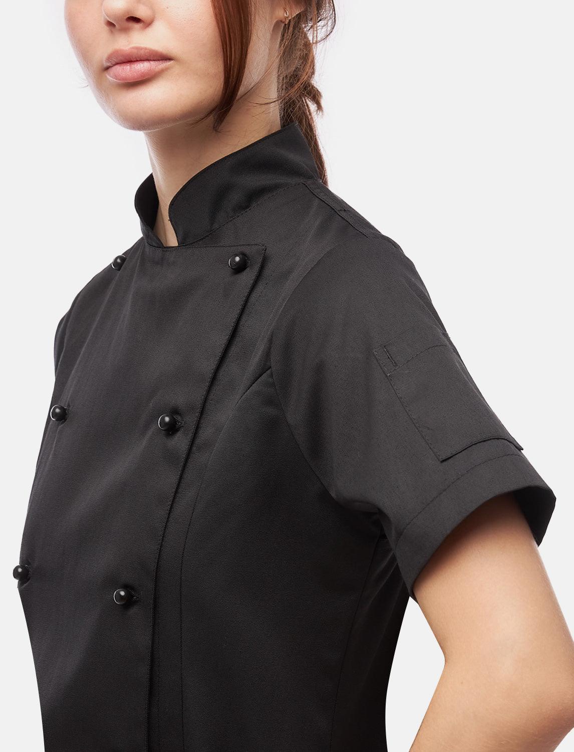 Veste de cuisine femme manches courtes en coton avec boutons boule | StrongAnt D412WAKURZ