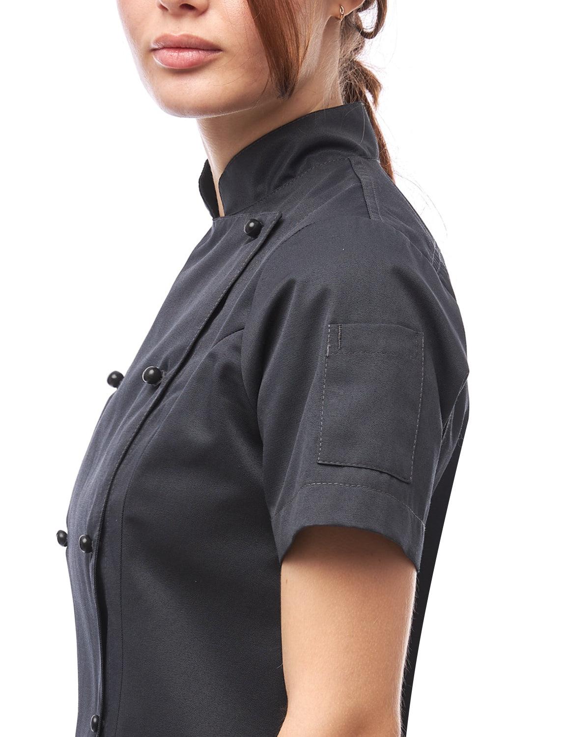 Veste de cuisine femme manches courtes en coton avec boutons boule | StrongAnt D412WAKURZ
