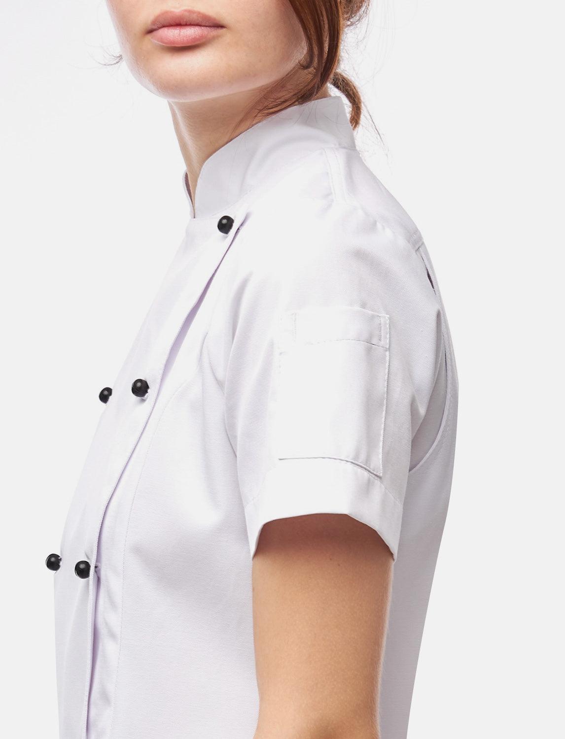 Veste de cuisine femme manches courtes en coton avec boutons boule | StrongAnt D412WAKURZ