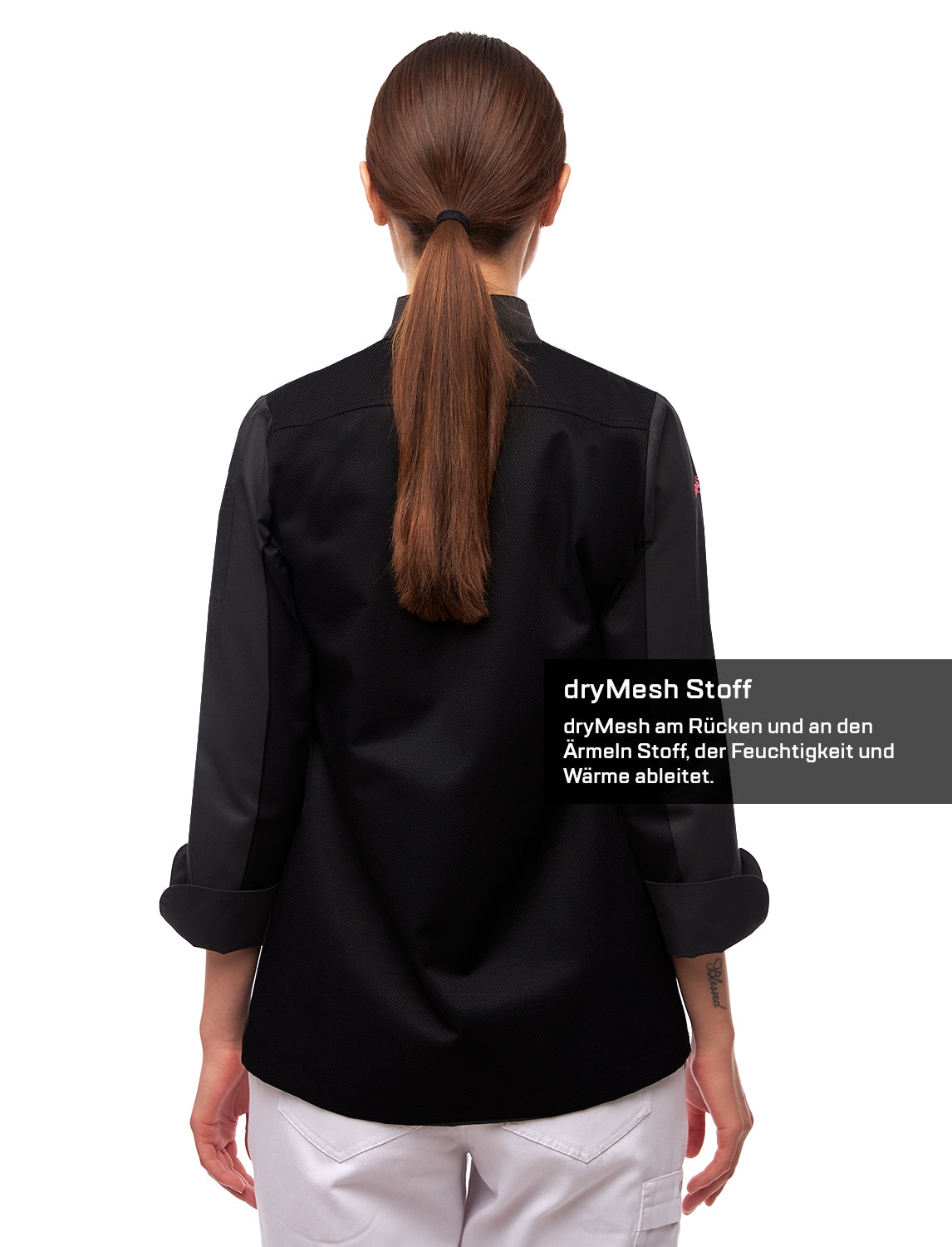 Chef's jacket women's long-sleeved with snap fasteners easyMove and dryMesh long-sleeved slim fit chef uniform jacket modern baker's jacket