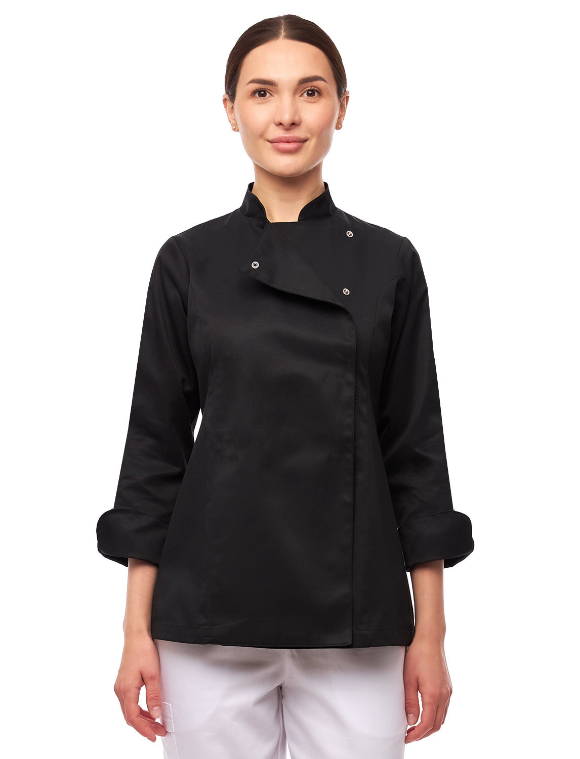 Chef's jacket women's long-sleeved with snap fasteners easyMove and dryMesh long-sleeved slim fit chef uniform jacket modern baker's jacket