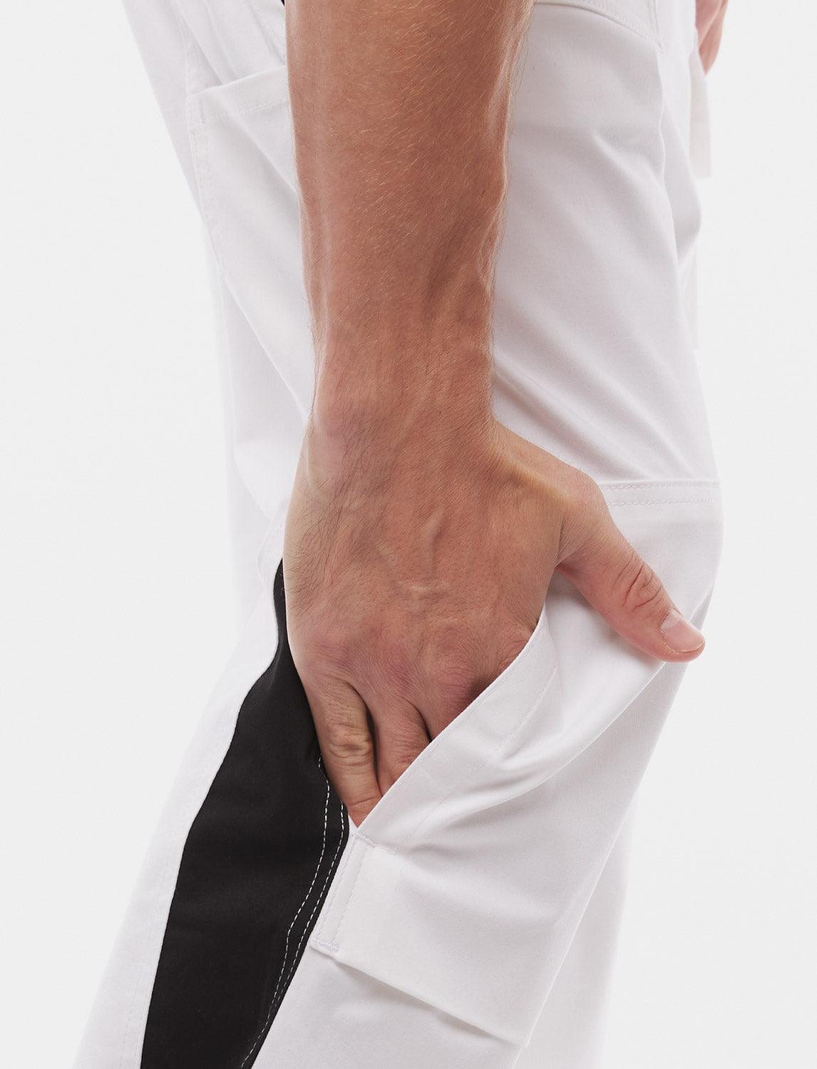 Pantalon de travail homme blanc 100 % coton avec poches pour genouillères, pantalon de peintre
