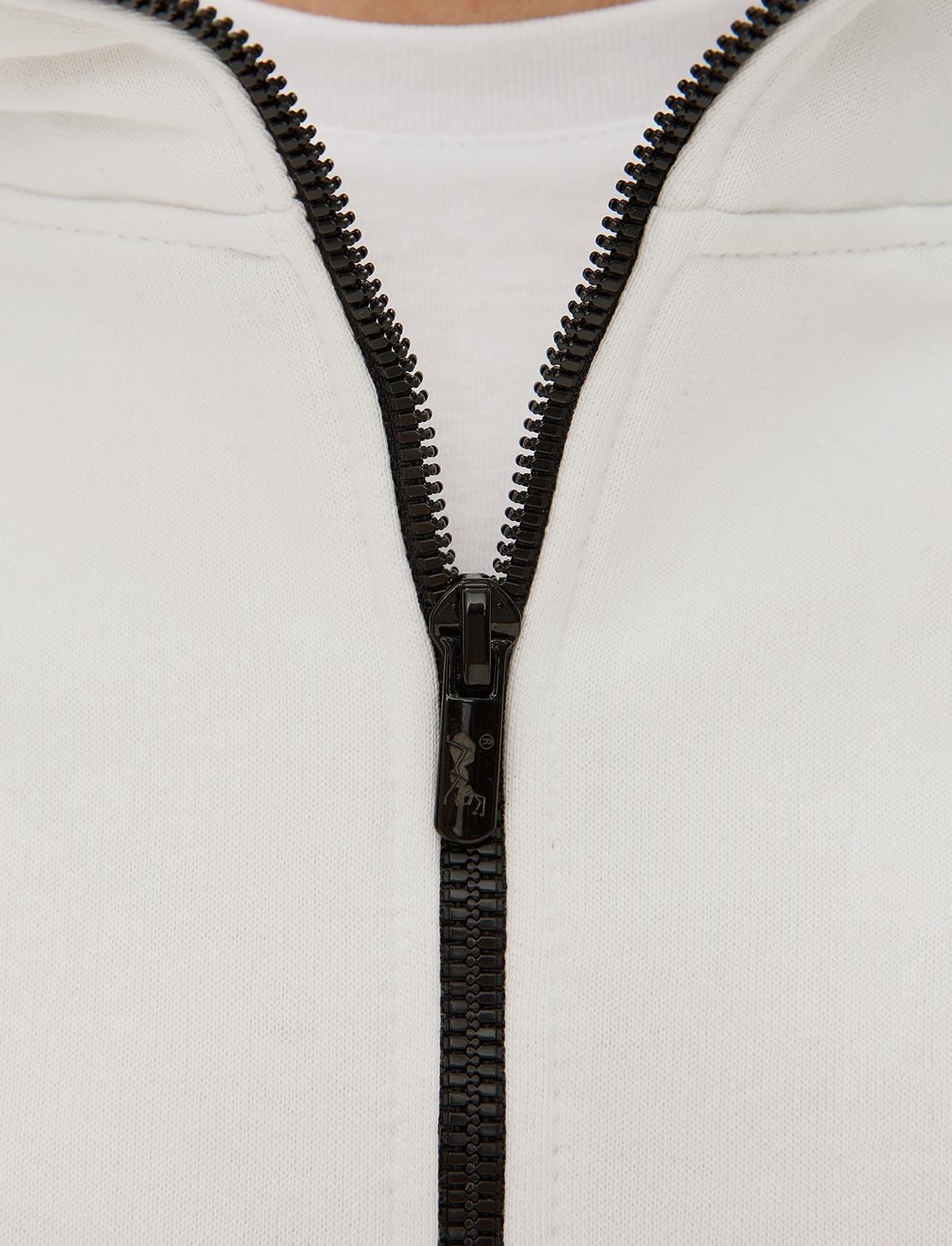 Hoodie homme zippé blanc sweat à capuche hiver polaire