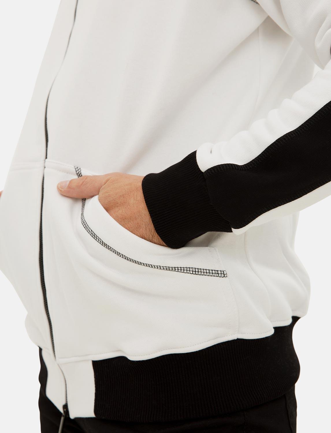 Hoodie homme zippé blanc sweat à capuche hiver polaire