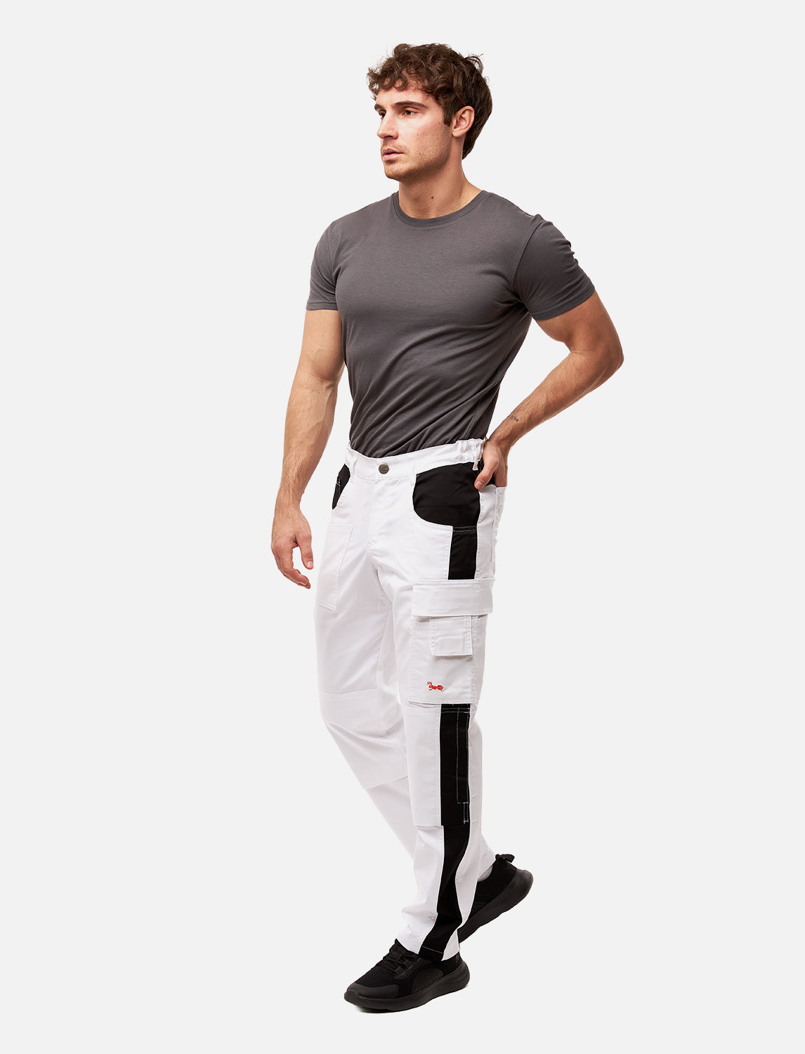 Pantalon de peintre homme blanc avec poches pour genouillères, pantalon de travail stretch Nylon X