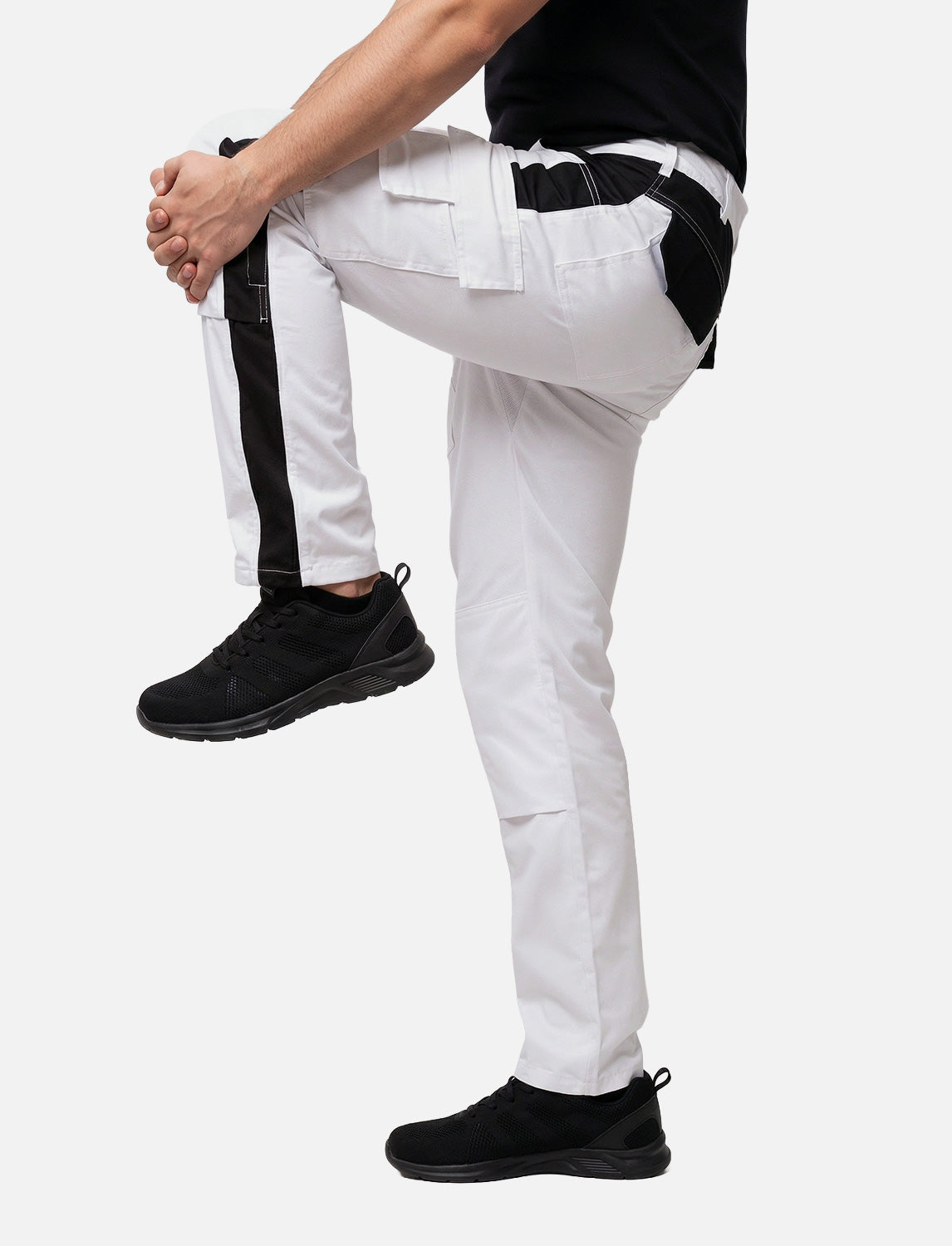 Pantalon de peintre homme blanc avec poches pour genouillères, pantalon de travail stretch Nylon X