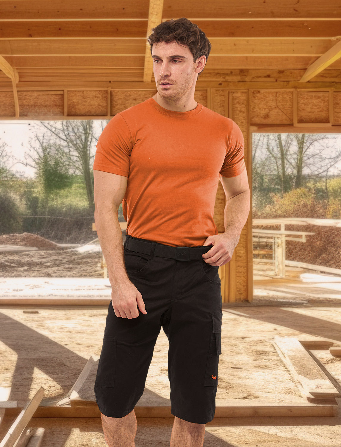Men's short work trousers stretch strong cotton