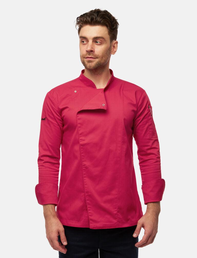 Stretch chef's jacket men with snap fasteners long sleeve slim fit