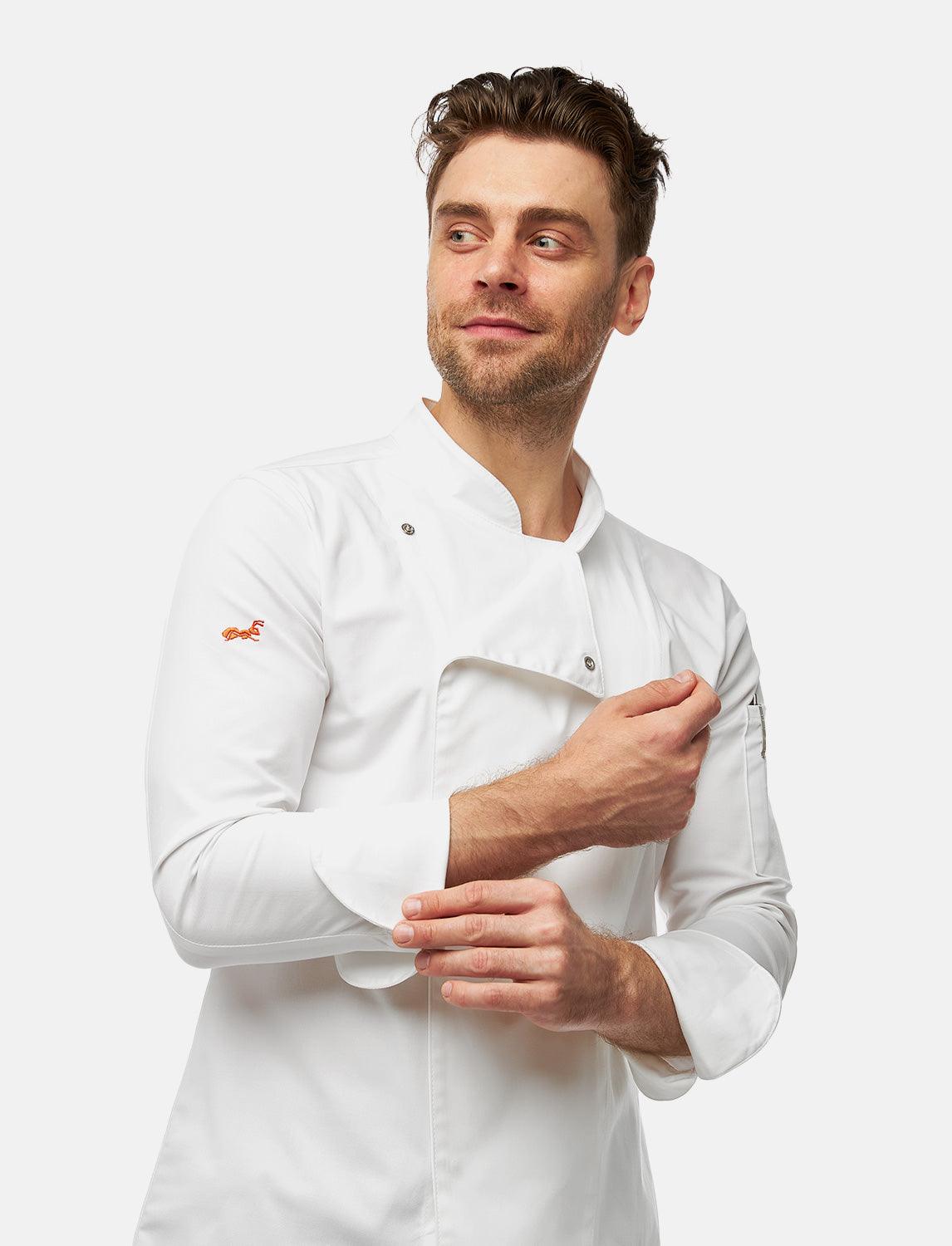 Stretch chef's jacket men with snap fasteners long sleeve slim fit