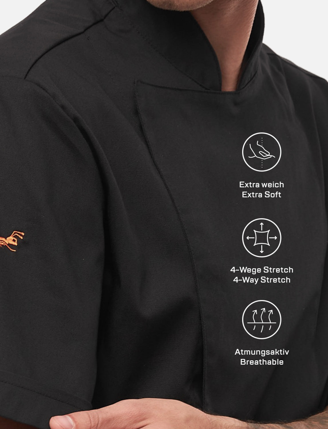 Soft stretch chef's jacket men with snap fasteners short sleeve
