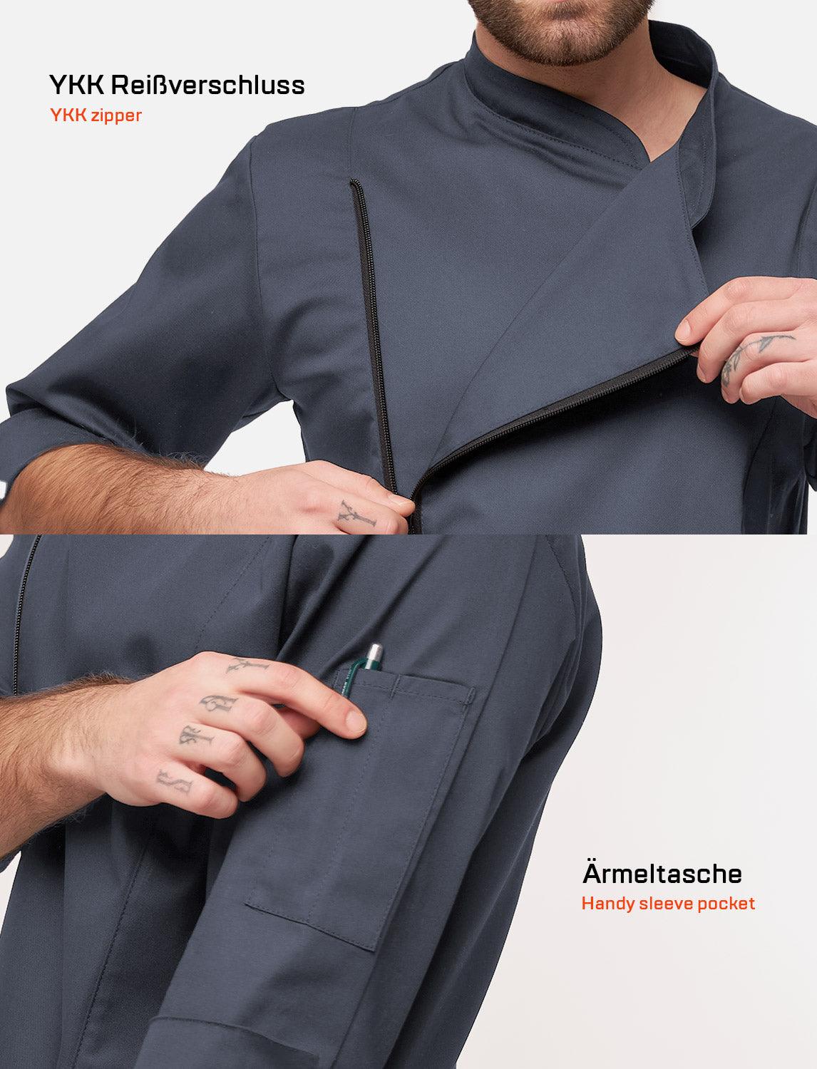 Men's chef's jacket with zip, stretch, slim fit