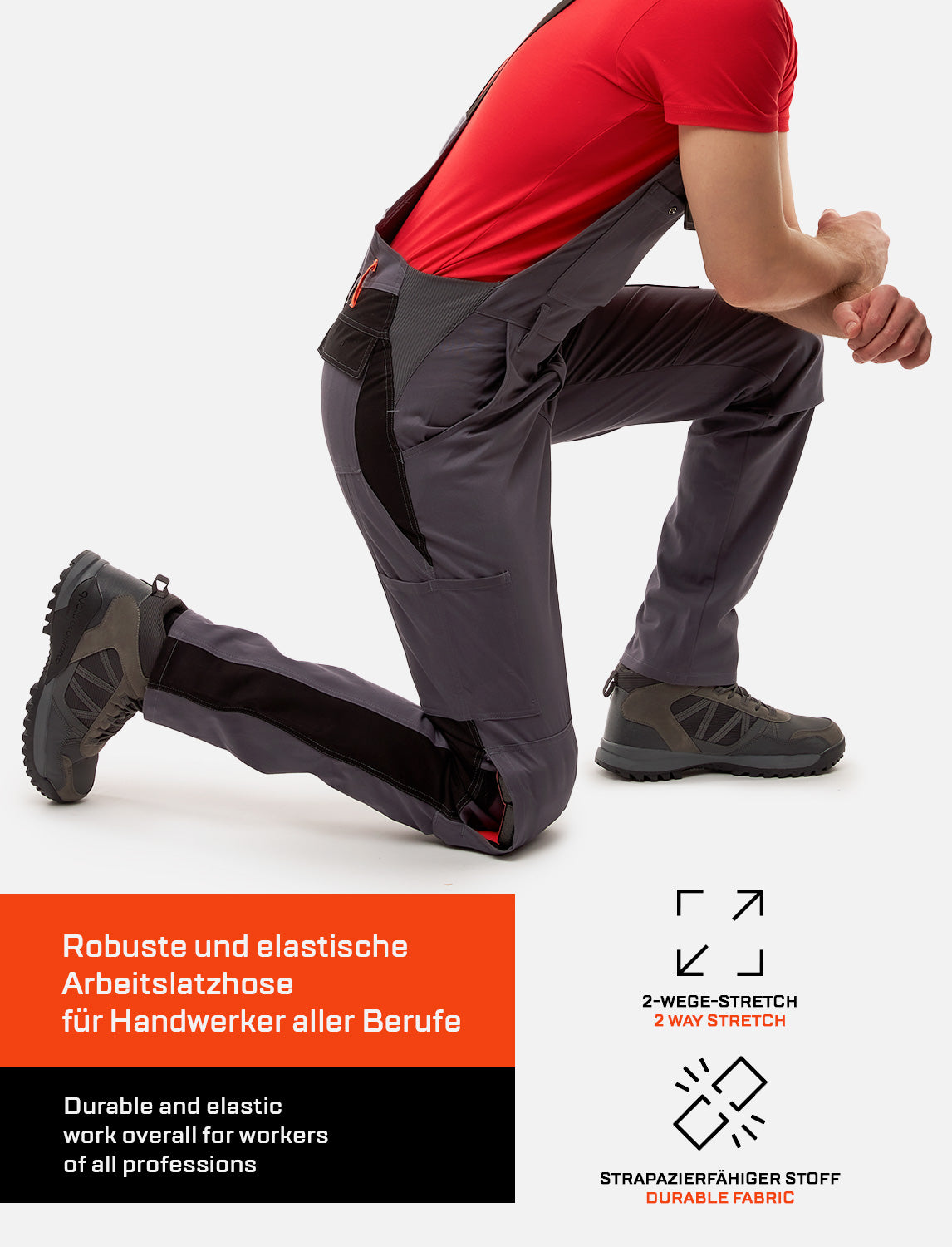 Salopette de travail professionnelle homme avec poches pour genouillères en coton Strong Stretch pour artisanat et bâtiment
