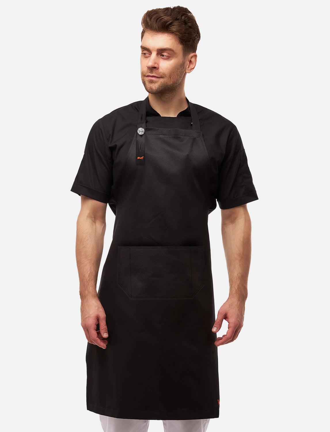 Bib apron with pockets, adjustable neckband and elastic waistband