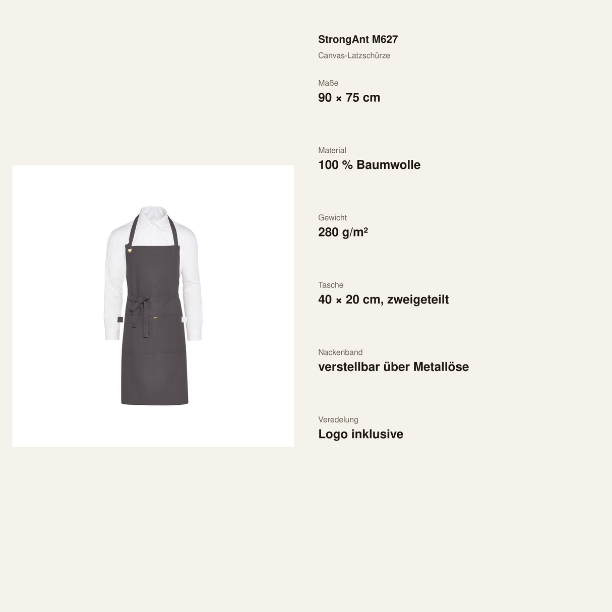 StrongAnt M627 Canvas-Latzschürze Grau – Maße Material und Funktionen