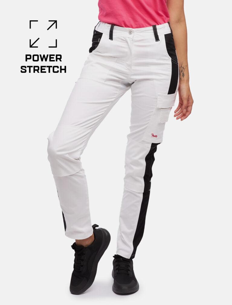 Power Stretch Painter's Trousers Women's Work Trousers White with Knee Pad Pockets