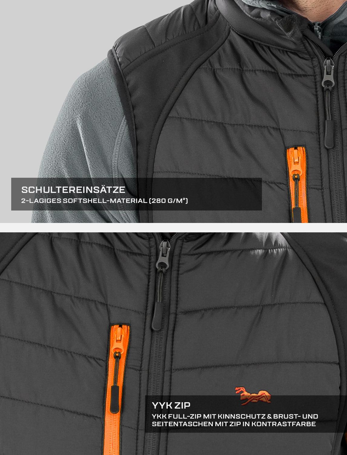 Outdoor vest for men padded with softshell shoulder inserts