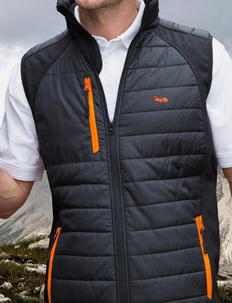 Outdoor vest for men padded with softshell shoulder inserts