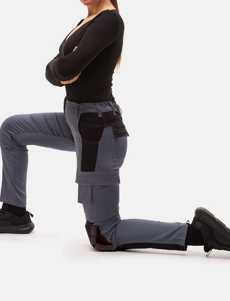 Pantalon de travail femme power Stretch Slim Fit avec poches pour genouillères
