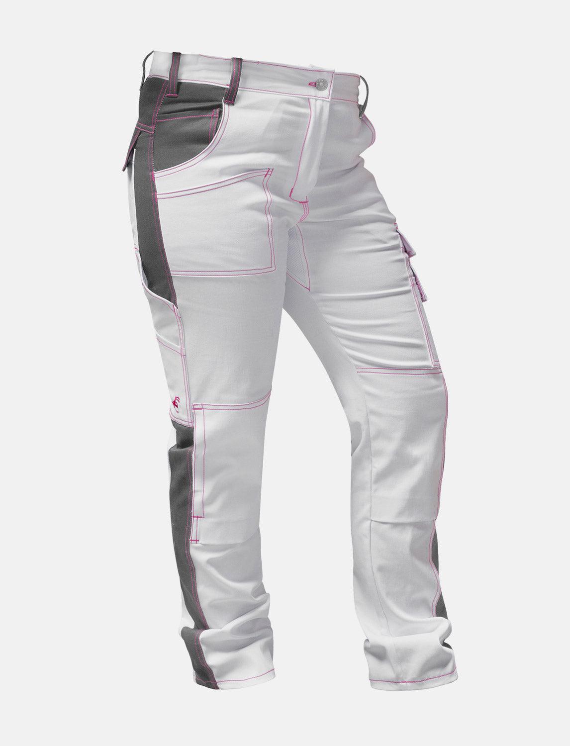 Complete stretch ladies painter's trousers with knee pad pockets work trousers white cotton
