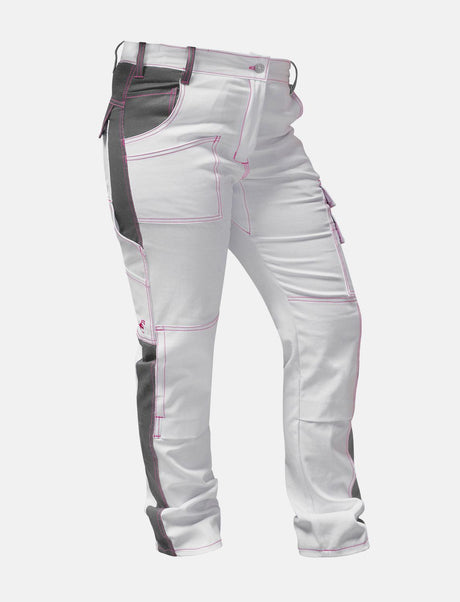 Complete stretch ladies painter's trousers with knee pad pockets work trousers white cotton