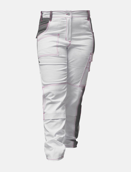 Complete stretch ladies painter's trousers with knee pad pockets work trousers white cotton