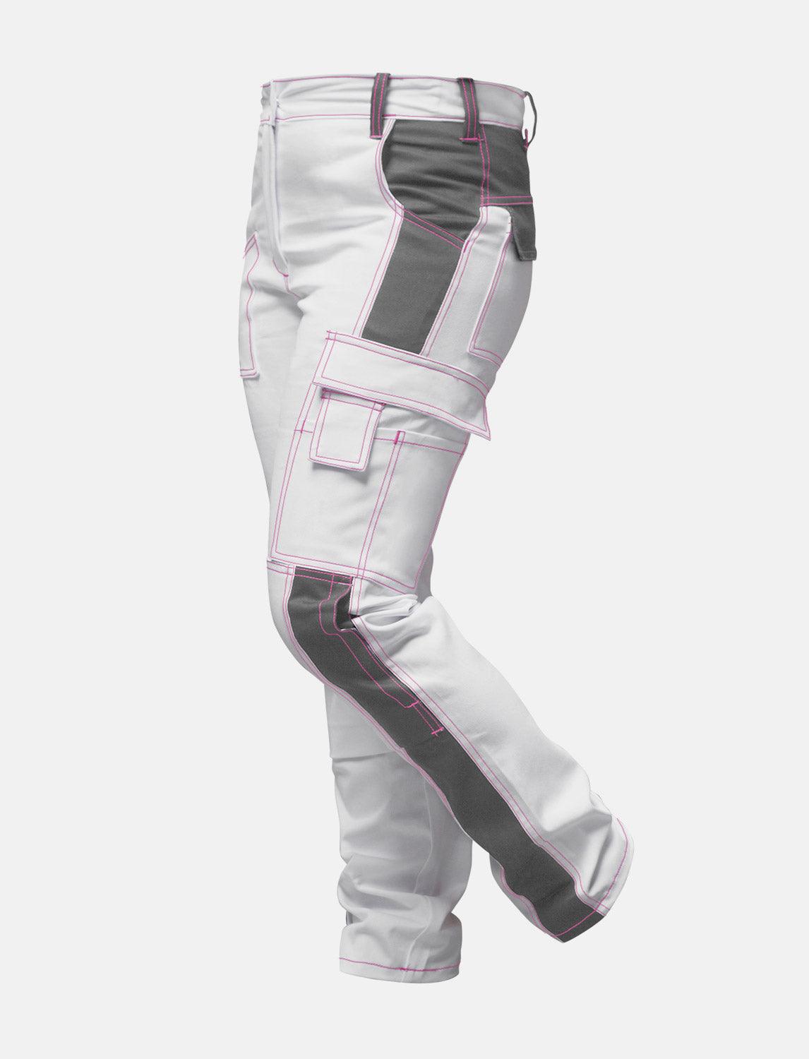 Complete stretch ladies painter's trousers with knee pad pockets work trousers white cotton