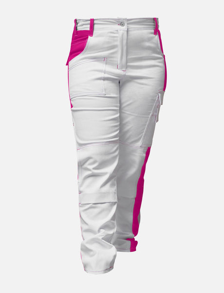 Complete stretch ladies painter's trousers with knee pad pockets work trousers white cotton