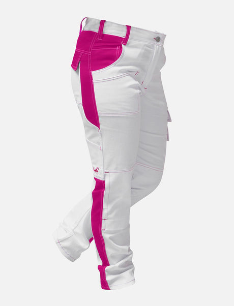 Complete stretch ladies painter's trousers with knee pad pockets work trousers white cotton