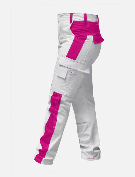 Complete stretch ladies painter's trousers with knee pad pockets work trousers white cotton