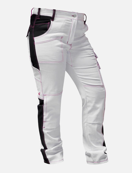 Complete stretch ladies painter's trousers with knee pad pockets work trousers white cotton