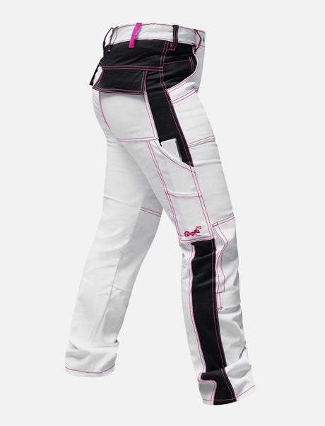 Complete stretch ladies painter's trousers with knee pad pockets work trousers white cotton