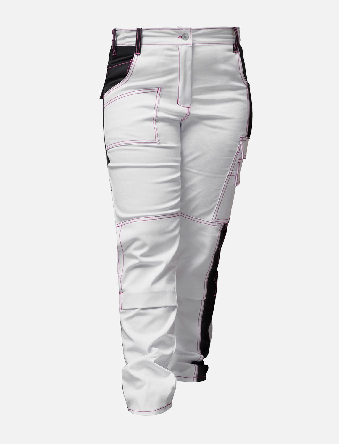 Complete stretch ladies painter's trousers with knee pad pockets work trousers white cotton