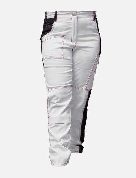 Complete stretch ladies painter's trousers with knee pad pockets work trousers white cotton
