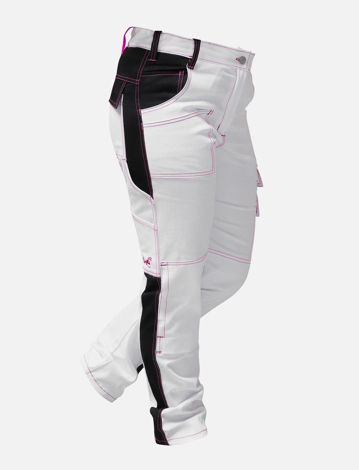Complete stretch ladies painter's trousers with knee pad pockets work trousers white cotton