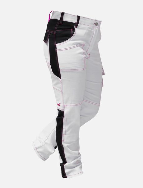 Complete stretch ladies painter's trousers with knee pad pockets work trousers white cotton