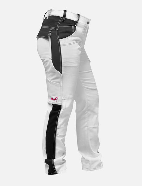 Complete stretch ladies painter's trousers with knee pad pockets work trousers white cotton