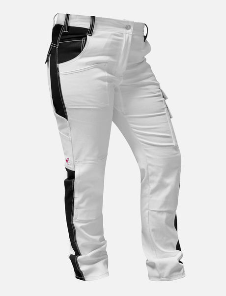 Complete stretch ladies painter's trousers with knee pad pockets work trousers white cotton