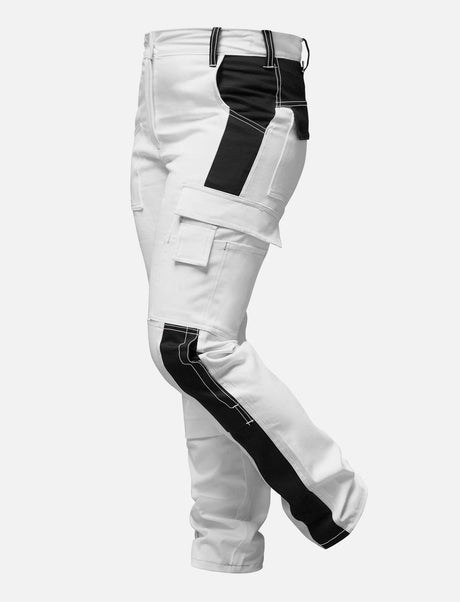 Complete stretch ladies painter's trousers with knee pad pockets work trousers white cotton