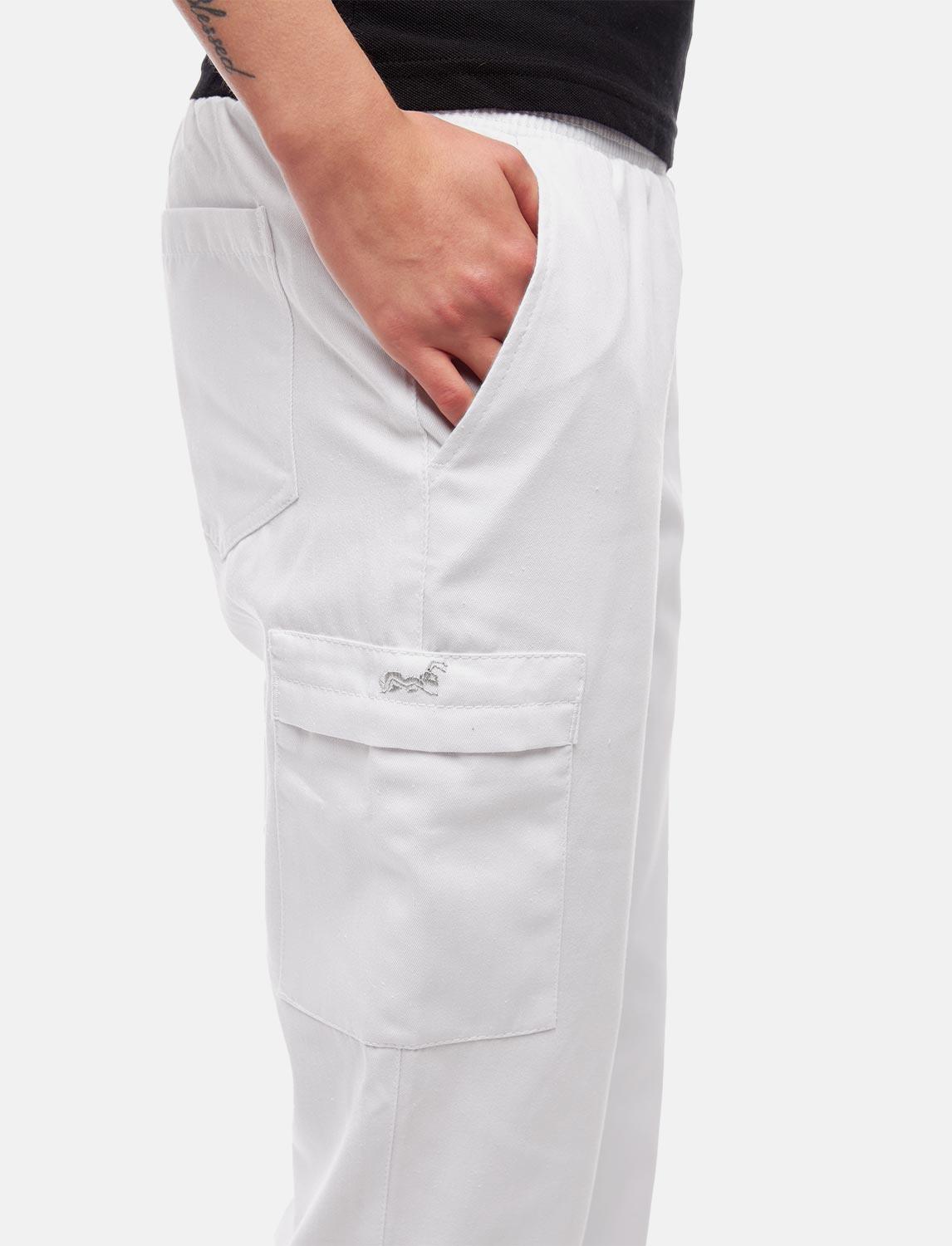 Pantalon de cuisine femme avec taille élastique Cargo Regular Fit blanc / noir