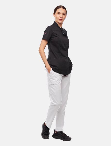 Women's Chef's Trousers with Elasticated Waist Cargo Regular Fit White / Black