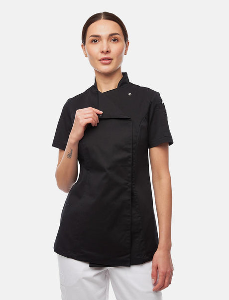Veste de cuisine stretch femme à boutons-pression | Slim Fit manches courtes | StrongAnt D411KURZSTR