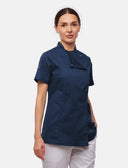 Stretch chef's jacket women with snap fasteners short sleeve slim fit