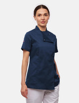 Stretch chef's jacket women with snap fasteners short sleeve slim fit