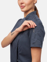 Stretch chef's jacket women with snap fasteners short sleeve slim fit